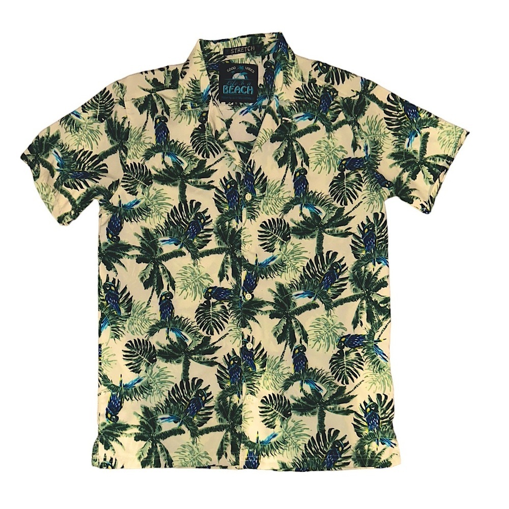 Good Vibes Hawaiian Shirt Adult Small‎ Button Down Mens  Stretch Life is a Beach